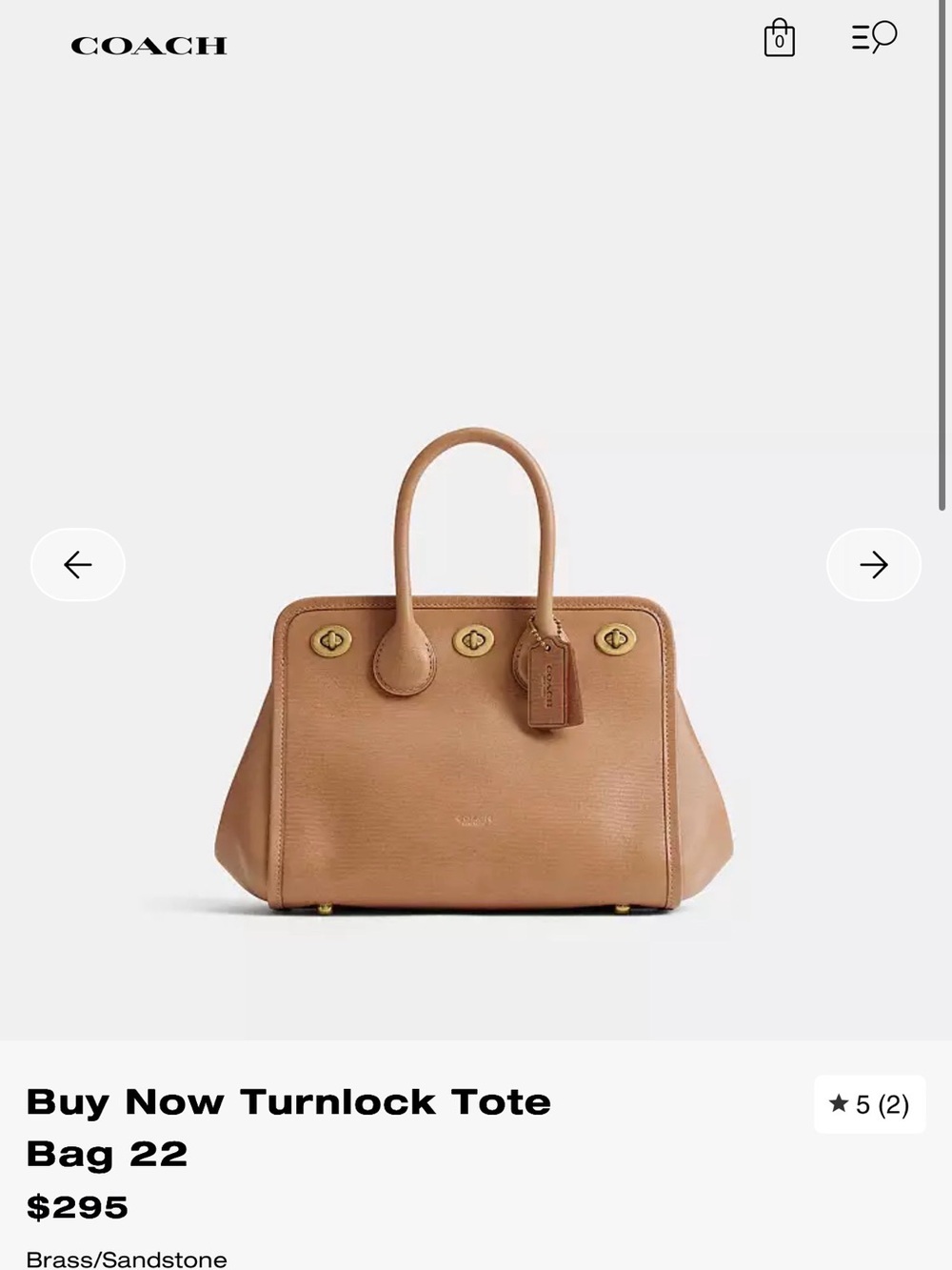 Coach Buy Now Turnlock Tote 22 Brass/Sandstone